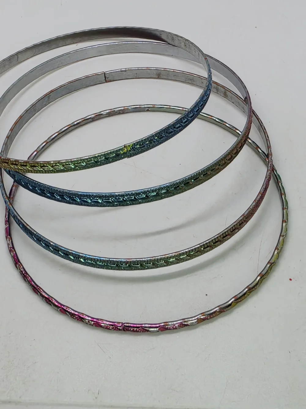 Vintage Thin Dainty Pride Rainbow Stacking Bangle Set Bracelets Lot Of 4 8.5